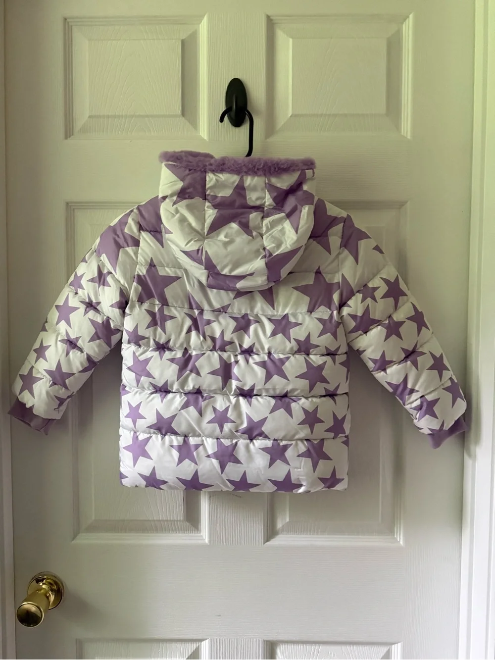 Swiss Tech White & Lavender Star Kids Puffer Jacket